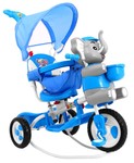 3-kołowy Rowerek dla dzieci Słonik Niebieski + Dźwięki + Daszek + Barierka + Podnóżek + Rączka + Płozy + Schowek