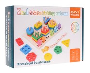 Drewniana Zabawka Edukacyjna 2w1 dla dzieci 3+ Układanka sensoryczna + Gra Łowienie rybek