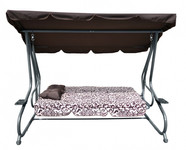 Rodzinna Huśtawka ogrodowa z Daszkiem Brązowy wzór + Tekstylina 2x1 + Regulowane siedzisko + Materac + 2 Podstawki na napoje