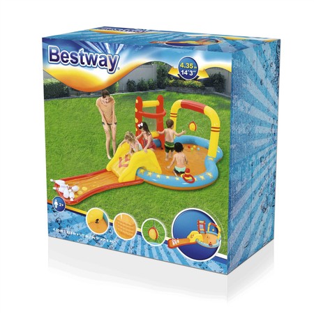 Dmuchany Plac zabaw Małych Mistrzów 435x213x117 BESTWAY + Zjeżdżalnia + Kręgle + Koszykówka