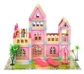 Drewniany Domek Księżniczek z Klocków 183 el. dla dzieci 3+ Elementy konstrukcyjne + 2 Figurki Księżniczek + Akcesoria