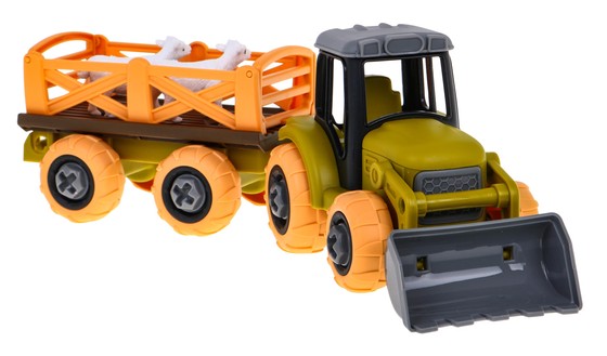 Rozkręcany traktor z łyżką i przyczepą + śrubokręt + owieczki Zabawka dla dzieci 3+