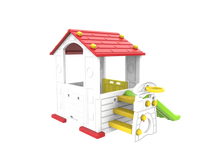 Domek Ogrodowy 3w1 dla dzieci Czerwony Dach + Zjeżdżalnia + Koszykówka